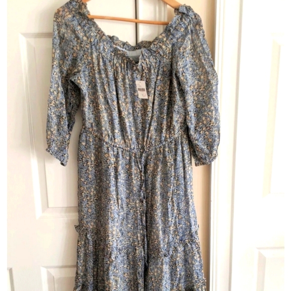 Anthropologe Dress Size 6 Peasant Off the Shoulder Midi Dress NWOT - Picture 8 of 12